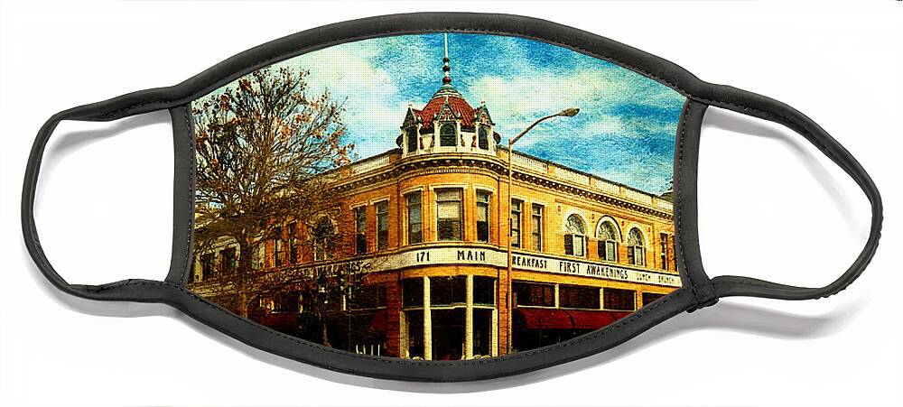 Mcdougall Building Face Mask featuring the digital art McDougall Building in downtown Salinas, California by Nicko Prints