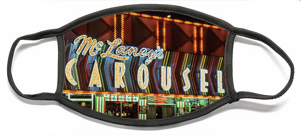 Mclaneys Carousel Face Mask featuring the photograph McLaneys Carousel Fremont Street at Night 1960s 2 to 1 Ratio by Aloha Art