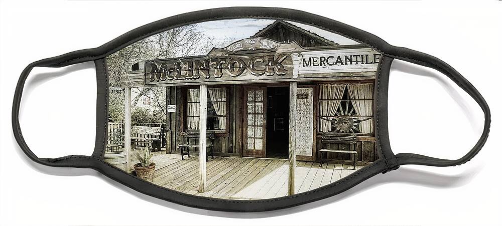 Mclintock Face Mask featuring the digital art McLintocks Mercantile by Mark Valentine
