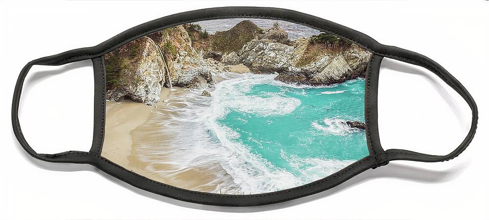 Big Sur Face Mask featuring the photograph McWay Falls Big Sur by Gary Geddes