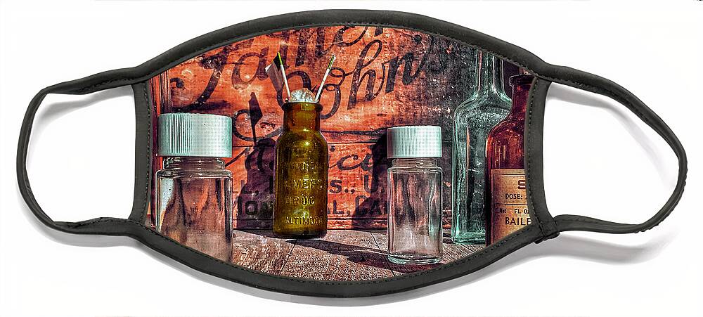 Photo Face Mask featuring the photograph Medicine Bottles by Anthony M Davis
