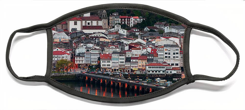 Ria Face Mask featuring the photograph Medieval Fishing Town of Pontedeume with its Stone Bridge by Night La Coruna by Pablo Avanzini