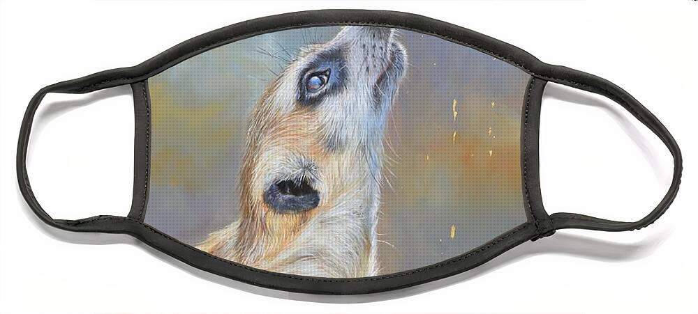 Meerkat Face Mask featuring the painting Meerkat. A Sprinkling Of Goldf by David Stribbling