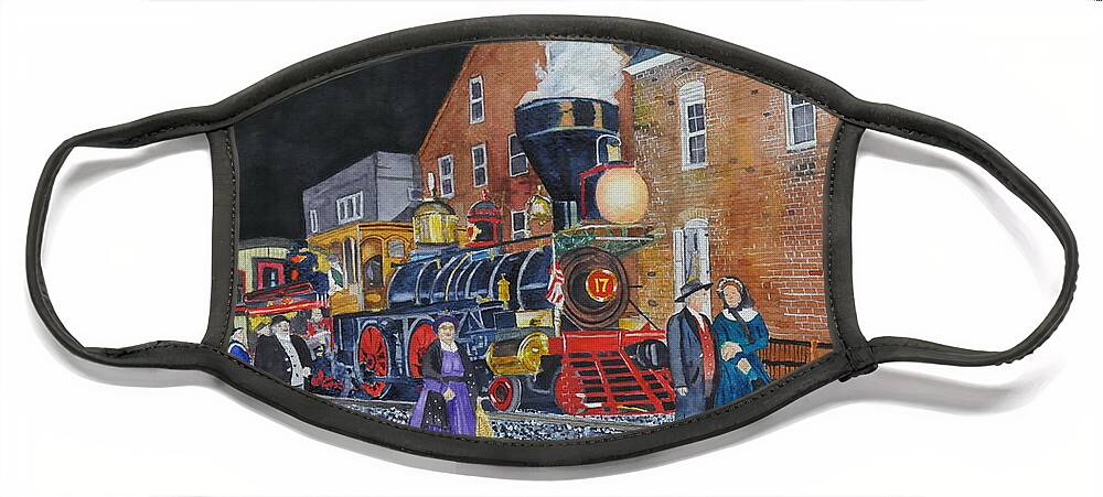Train Face Mask featuring the painting Meeting the Evening Train by John W Walker