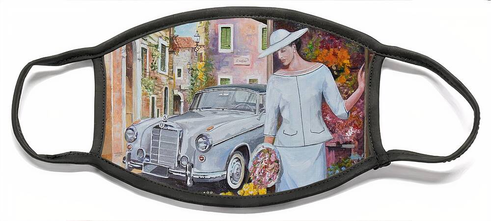 Mercedes-benz 220 S Cabriolet Face Mask featuring the painting Mercedes-Benz 220 s cabriolet by Sinisa Saratlic