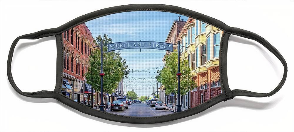 Merchant Street Arch Face Mask featuring the photograph Merchant Street Arch - Decatur, Illinois by Susan Rissi Tregoning