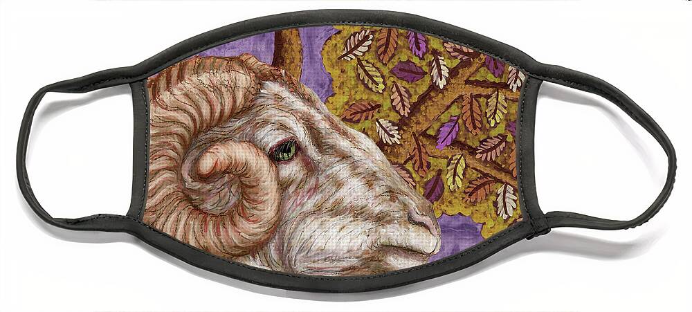 Ram Face Mask featuring the painting Merino Ram Treescape by Amy E Fraser