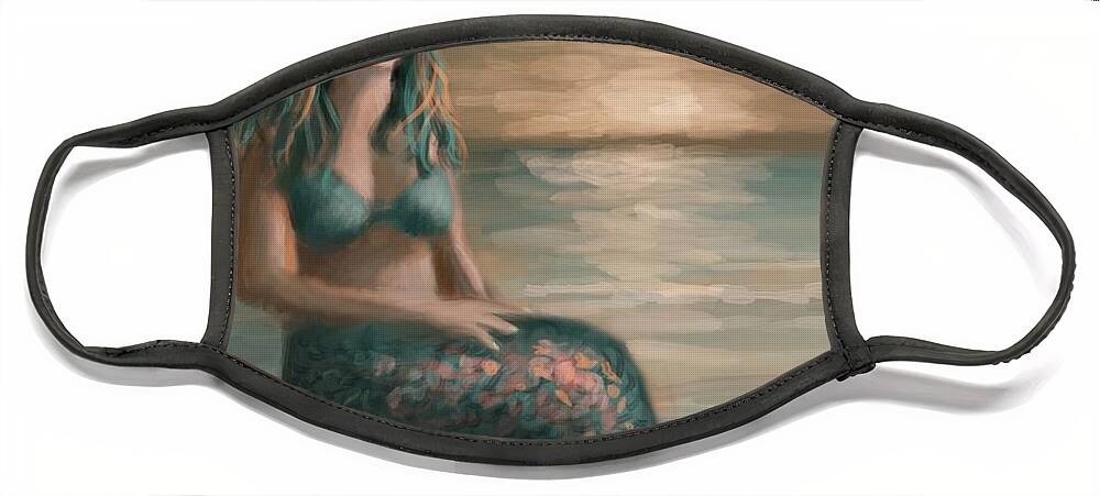 Mermaid Face Mask featuring the digital art Mermaid Morning Song by Larry Whitler