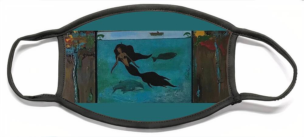  Face Mask featuring the painting Mermaid Wave by Charles Young