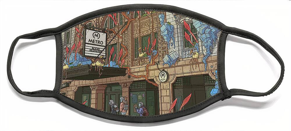 Scifi Face Mask featuring the digital art Metro Chicago by EvanArt - Evan Miller