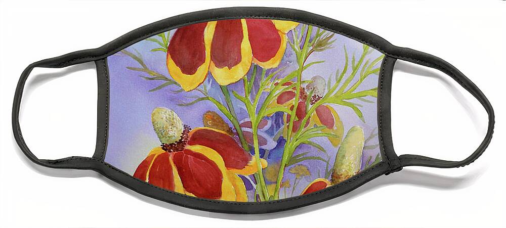 Wildflowers Face Mask featuring the painting Mexican Hats by Sue Kemp