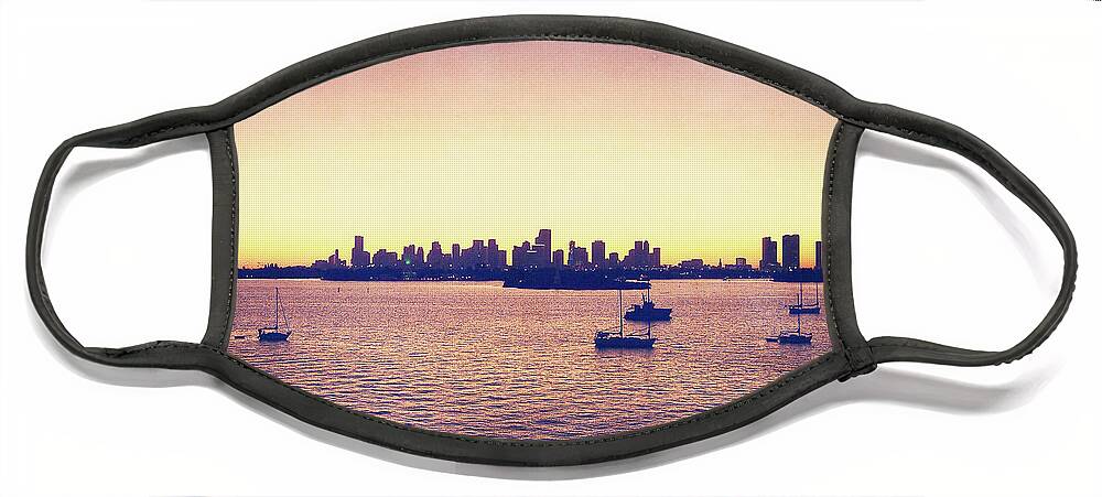 Florida Face Mask featuring the photograph Miami Skyline Sunset by Phil Perkins