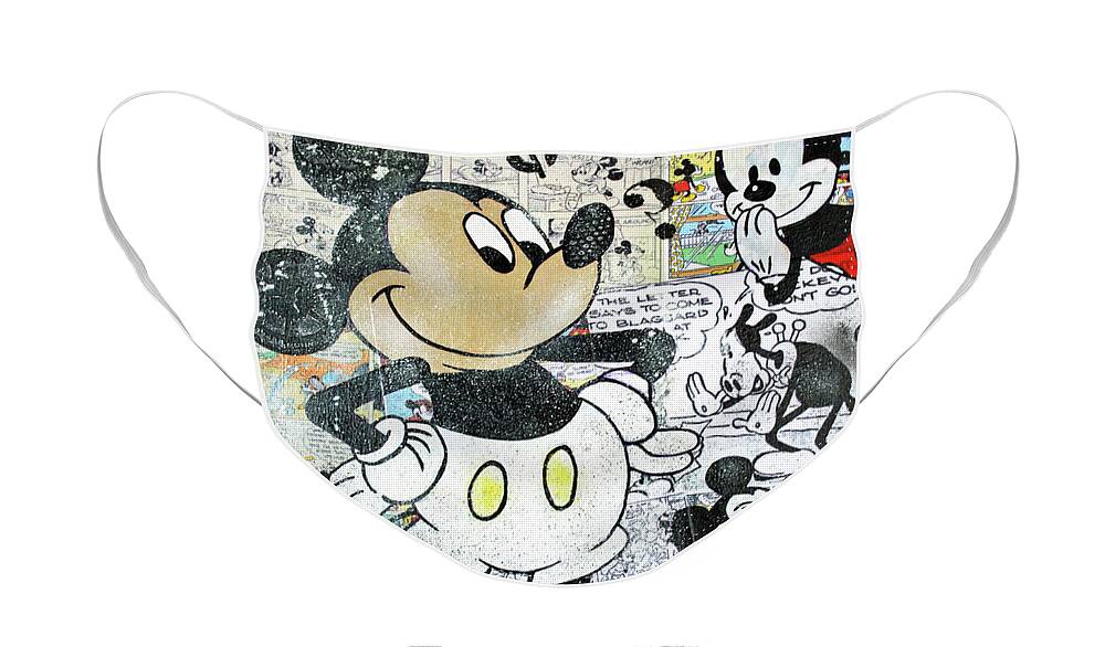 Mickey Mouse Face Mask featuring the mixed media Mickey Mouse Comics by Kathleen Artist PRO
