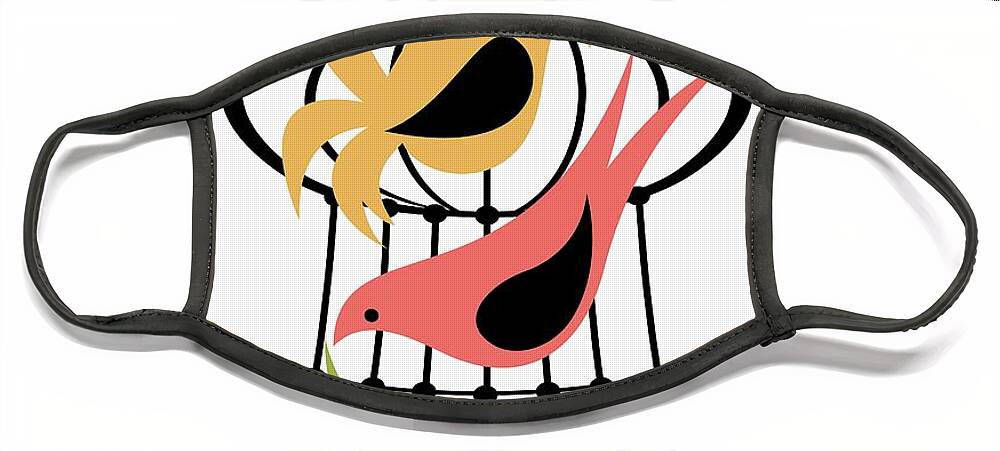 Mid Century Modern Face Mask featuring the digital art Mid Century Modern Birdcage by Donna Mibus