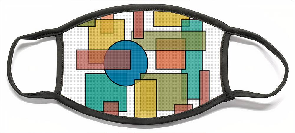 Mid Century Face Mask featuring the digital art Mid Century Modern Blocks, Rectangles and Circles with horizontal Background by DB Artist