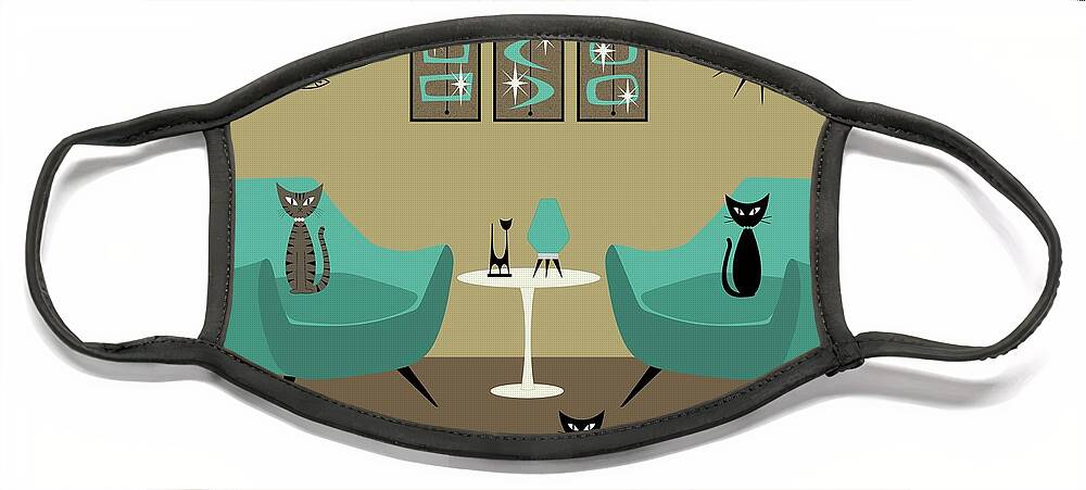 Henry Glass Chair Face Mask featuring the digital art Mid Century Teal Chairs by Donna Mibus