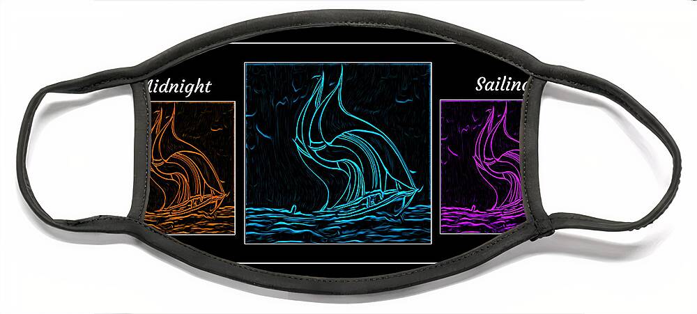 Cool Art Face Mask featuring the digital art Midnight Sailing Triptych by Ronald Mills