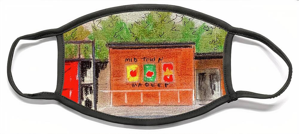 Architecture Face Mask featuring the painting Midtown Market by William Renzulli