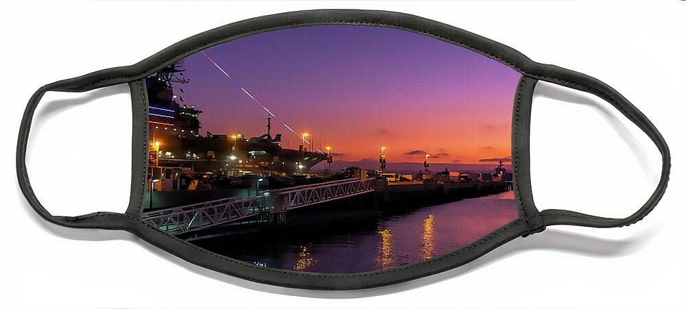 Midway Face Mask featuring the photograph Midway at Sunset by Cathy Anderson