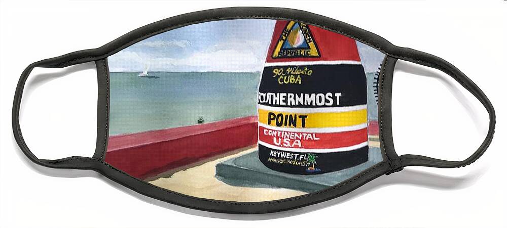 Key West Face Mask featuring the painting Mile 1 Marker by Sue Dinenno