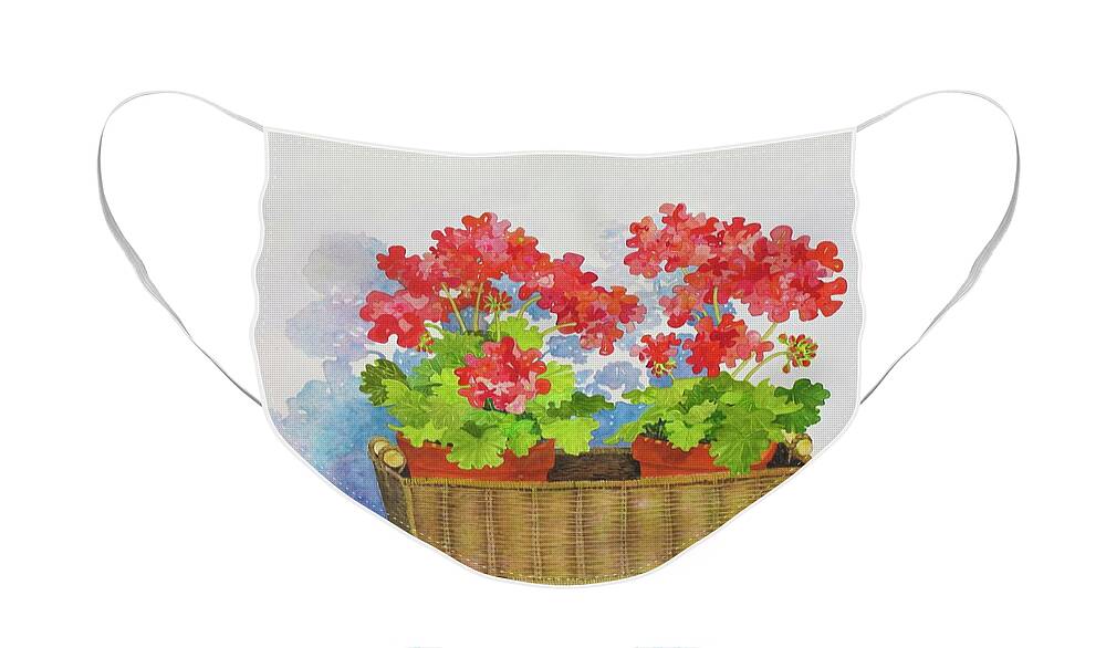 Geranium Face Mask featuring the painting Mimi's Basket by Mary Ellen Mueller Legault