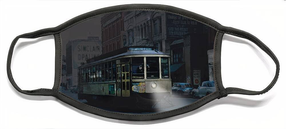 Minneapolis Face Mask featuring the digital art Minneapolis 1952 - Streetcar by Glenn Galen
