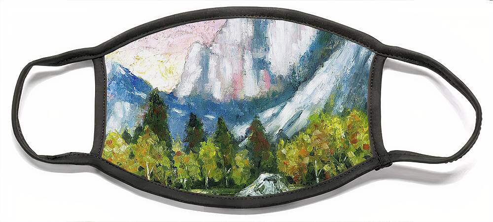 Landscape Face Mask featuring the painting Mirror Lake, Yosemite by Mike Bergen