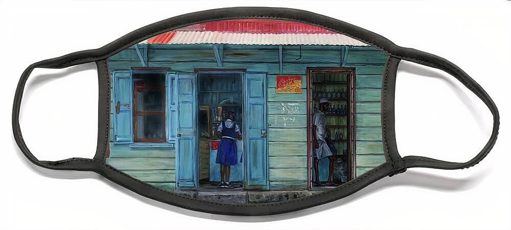 Caribbean Face Mask featuring the painting Miss Nora's Shop 2 by Jonathan Gladding
