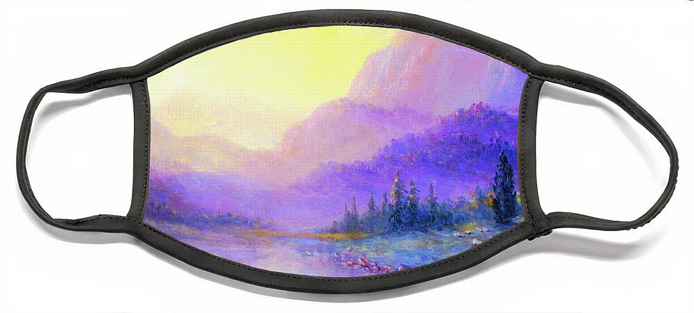 Landscape Face Mask featuring the painting Misty Mountain Melody by Jane Small