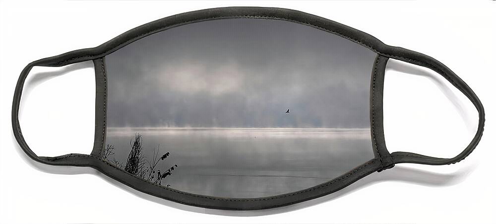 Pa Face Mask featuring the digital art Misty Sunrise At Bald Eagle State Park by Lois Bryan