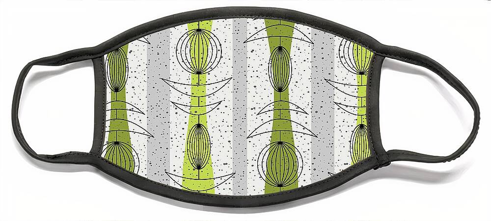 Mid Century Modern Face Mask featuring the digital art Mobiles Fabric in Green by Donna Mibus