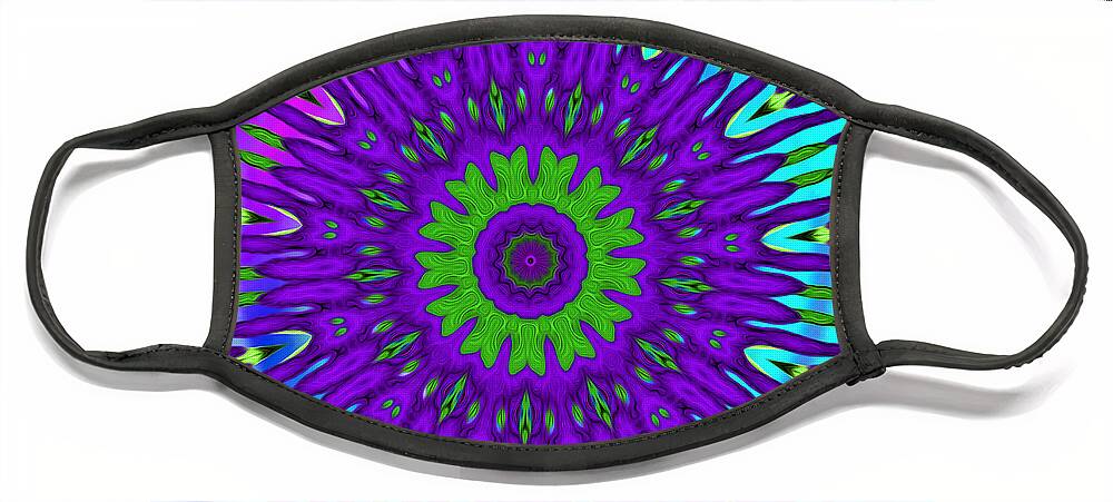 Abstract Face Mask featuring the digital art Mod 60's - Rainbow Mandala by Ronald Mills