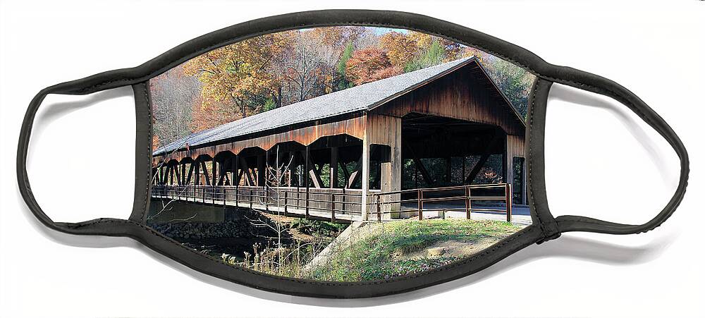 Mohican Covered Bridge Face Mask featuring the photograph Mohican Covered Bridge in Autumn by Linda Goodman