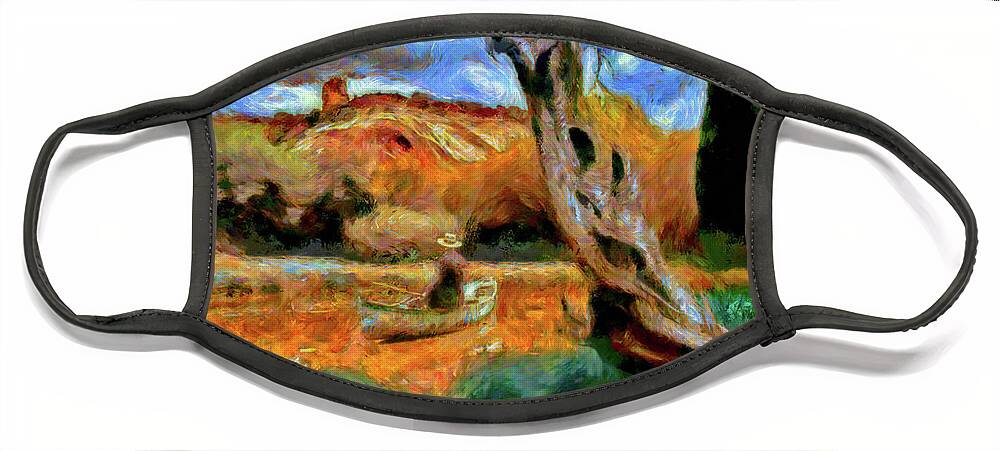 Monet Face Mask featuring the digital art Monet on a Boat by Caito Junqueira