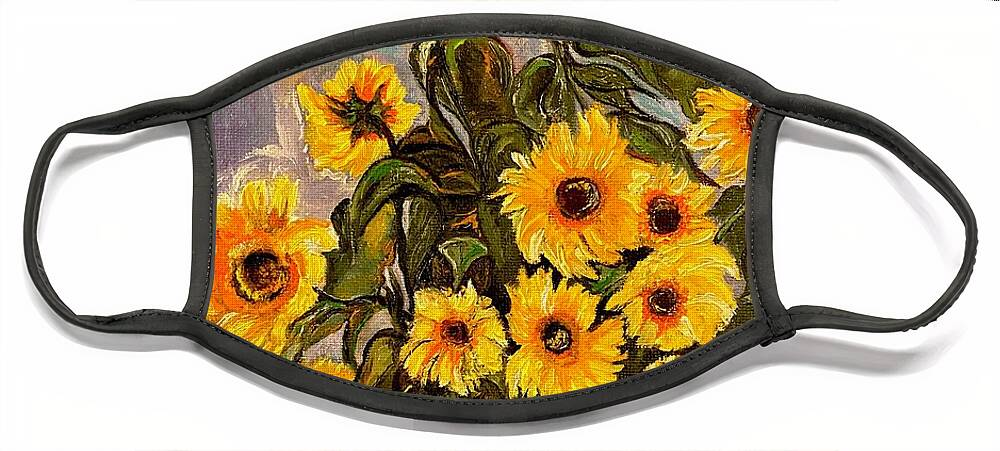 Sunflowers Face Mask featuring the painting Monets Sunflowers by Anitra by Anitra Handley-Boyt