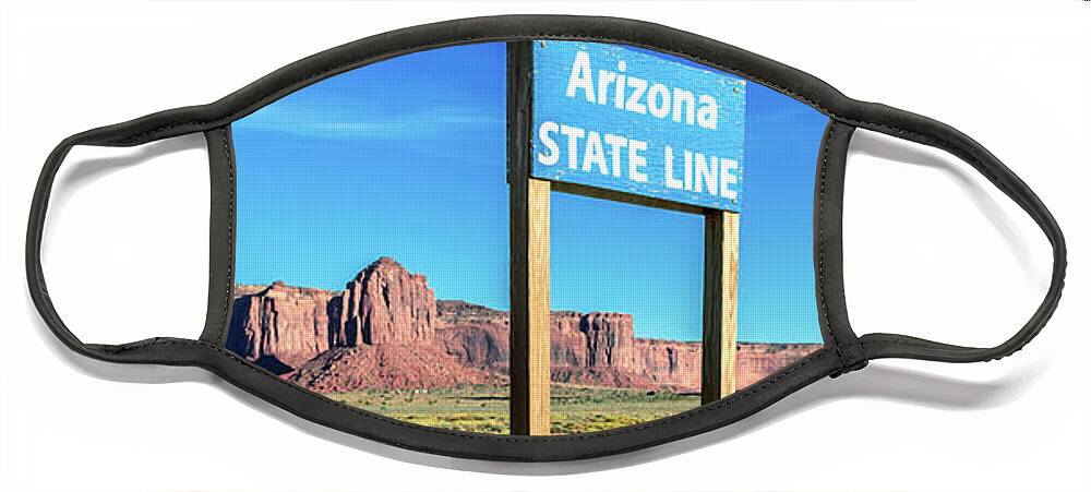Mitchell Butte Face Mask featuring the photograph Monument Valley Arizona State Line 3 to 1 Ratio by Aloha Art