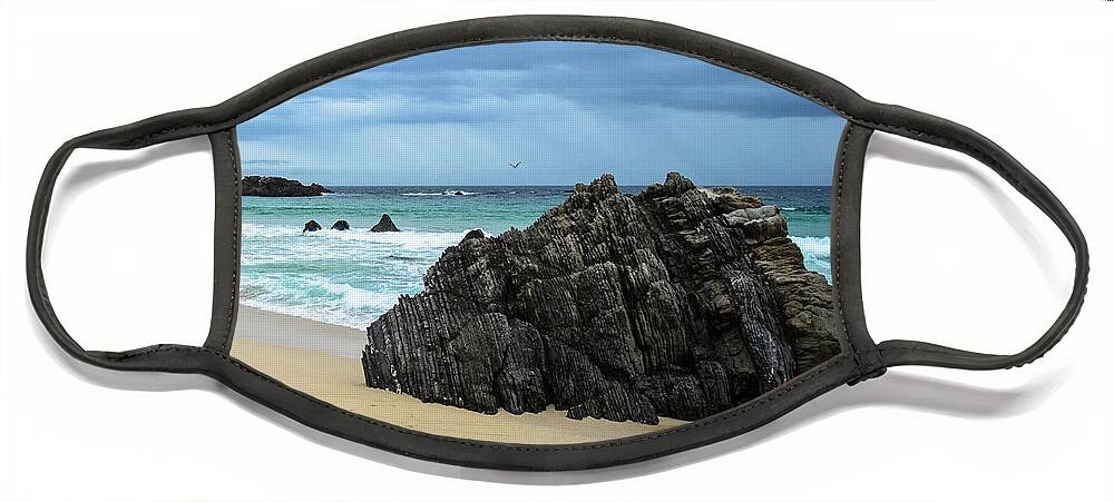 Big Sur Face Mask featuring the photograph Moody Beach Sky with Rock by Matthew DeGrushe