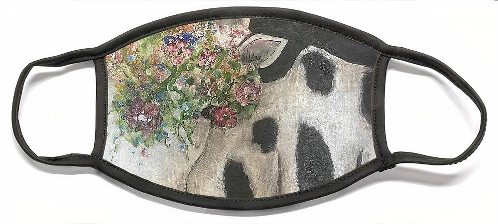 Cow Face Mask featuring the painting Moona Lisa by Kathy Bee