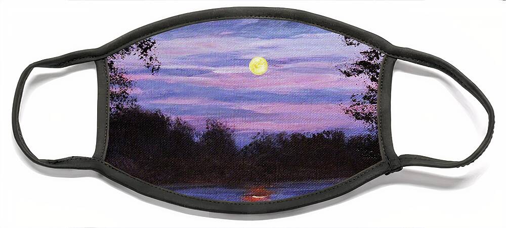 Acrylic Painting Face Mask featuring the painting Moonlight At The Lake by Linda Goodman