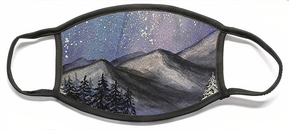 Mountains Face Mask featuring the painting Moonlit Mountains by Lisa Neuman