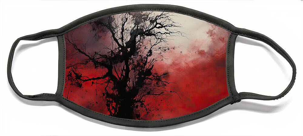 Red And Gray Face Mask featuring the painting Moonlit Mystery - Black and Red Art by Lourry Legarde