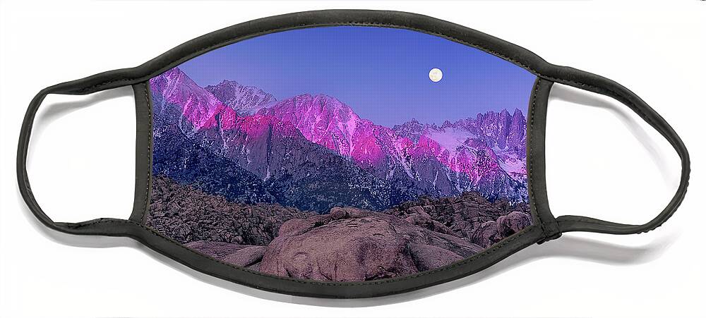 Moon Face Mask featuring the photograph Moonset At Dawn Eastern Sierras Alabama Hills California by Dave Welling