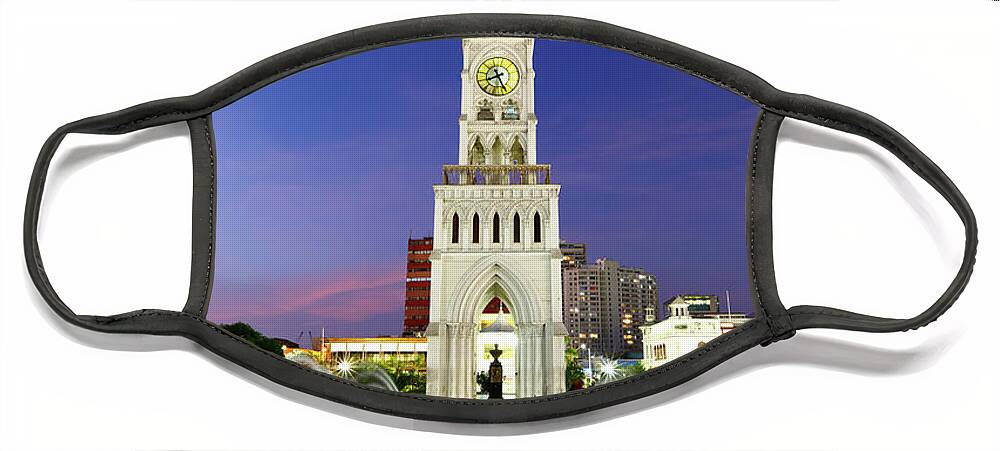 Chile Face Mask featuring the photograph Moorish Clock Tower at dusk Iquique Chile by James Brunker