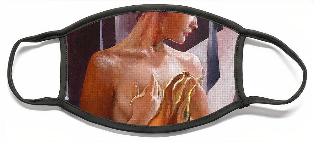 Female Figure Face Mask featuring the painting Morning Beauty by Sinisa Saratlic