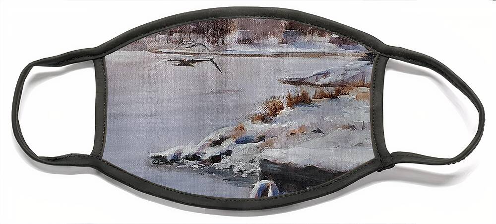 Landscape Face Mask featuring the painting Morning Harbour by Sheila Romard