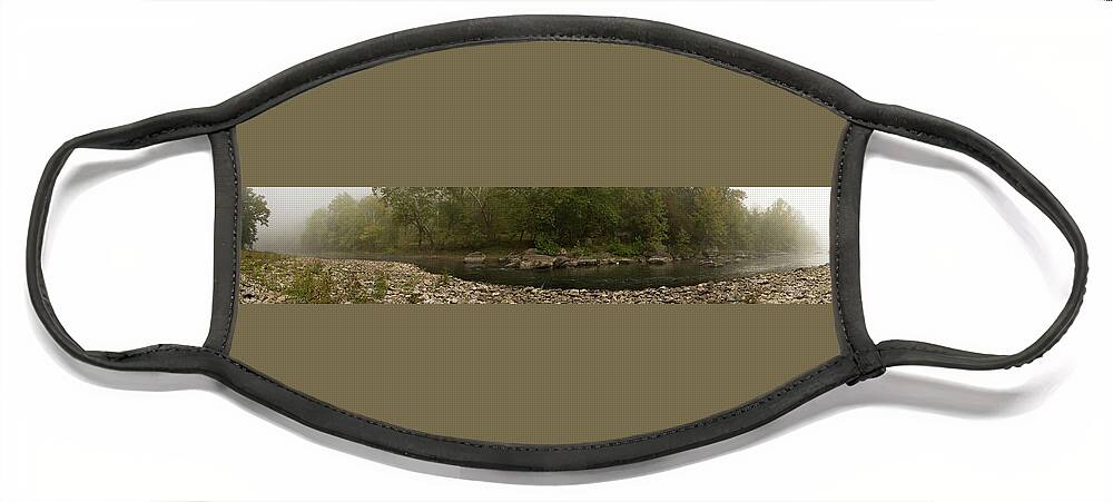 Morning Face Mask featuring the photograph Morning River Fog Panorama by Carolyn Hutchins