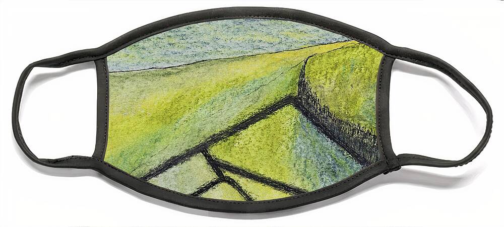 Flint Hills Face Mask featuring the drawing Morning Shadows Flint Hills by Garry McMichael