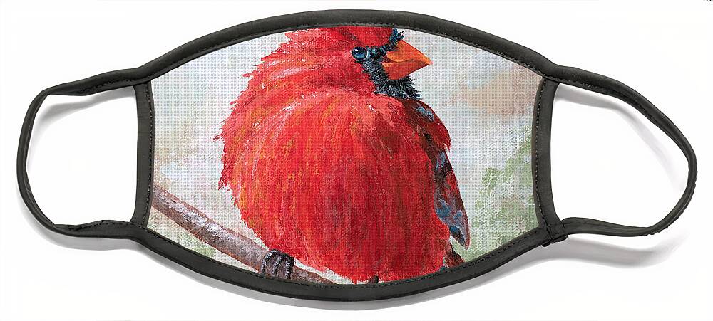 Cardinal Face Mask featuring the painting Morning Song - Cardinal Painting by Annie Troe