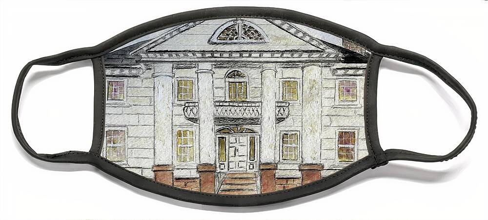Morris-jumel Mansion Face Mask featuring the painting Morris-Jumel Mansion by Afinelyne