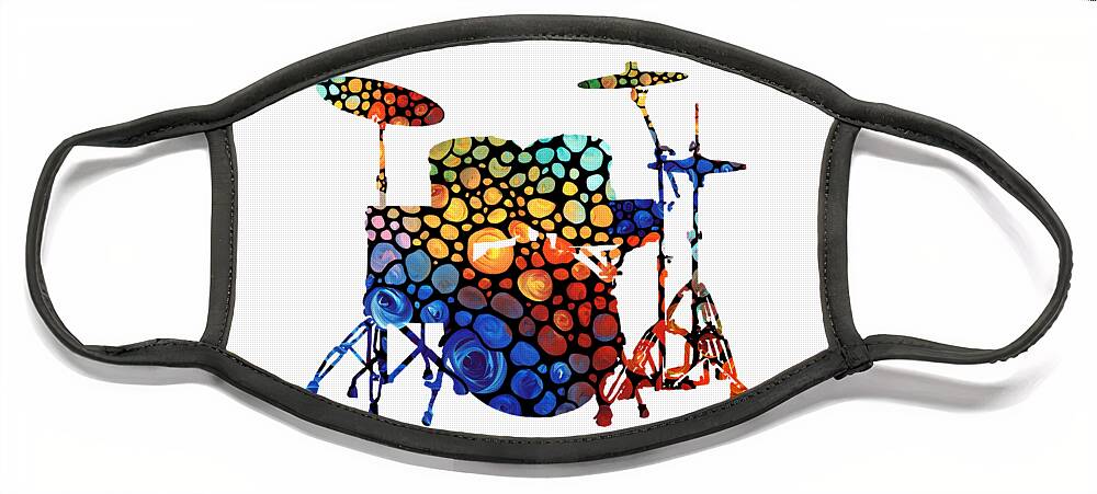 Drum Face Mask featuring the painting Mosaic Music Art - The Drums by Sharon Cummings